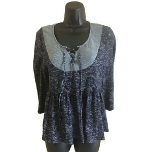 Anthropologie Akemi + Kin Womens Shirt Size Small 3/4 Sleeve Blue Boho Style
